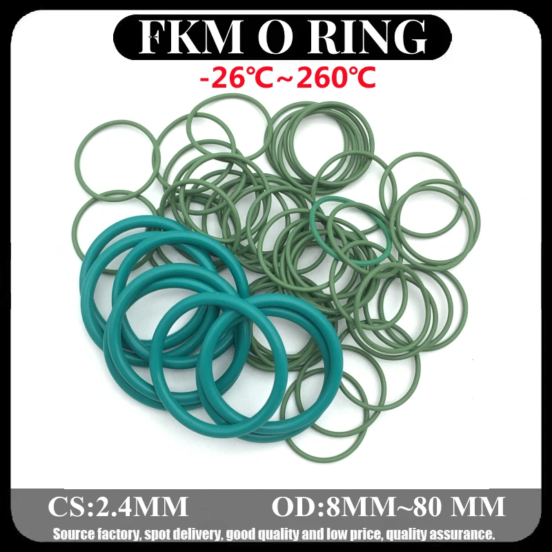 

10pcs Superior FKM Fluorine Rubber O Ring CS 2.4mm OD 6 ~ 80mm Sealing Gasket Insulation Oil High Temperature Resistance Green