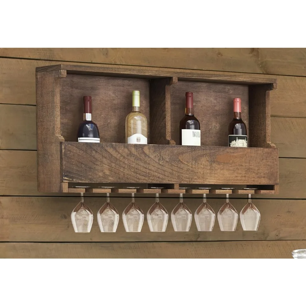 

Rustic Industrial Home Bar Furniture With Natural Finish | Holds 8 Standard Wine Glasses Cavas for Wine Rack Bottle Holder Vinos