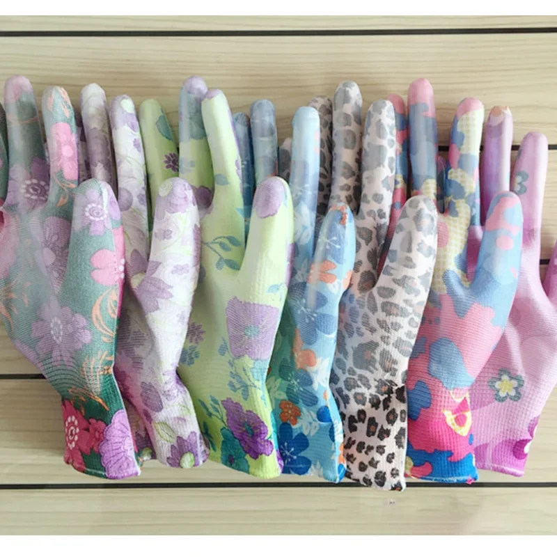 6 pairs Yard Cleaning Palm-Coated Floral Garden Gloves Women Non-Slip Working Gloves Non-Slip Household Labor Protection Gloves 6