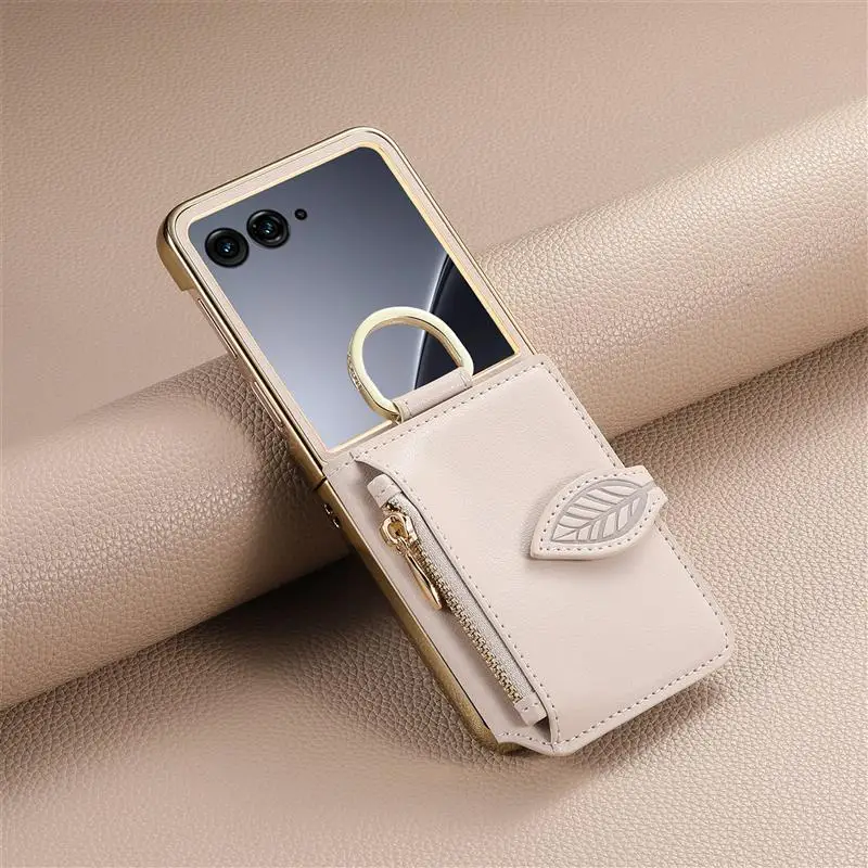 Luxury Card Pocket Wallet Mirror Stand Leather Case with Ring Holder