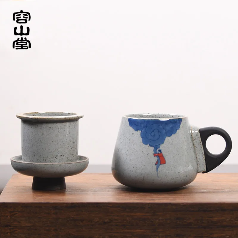 도자기 손으로 그린 찻잔 Jingdezhen 사무실 차와 물 분리 열 절연베이스 컵 히터