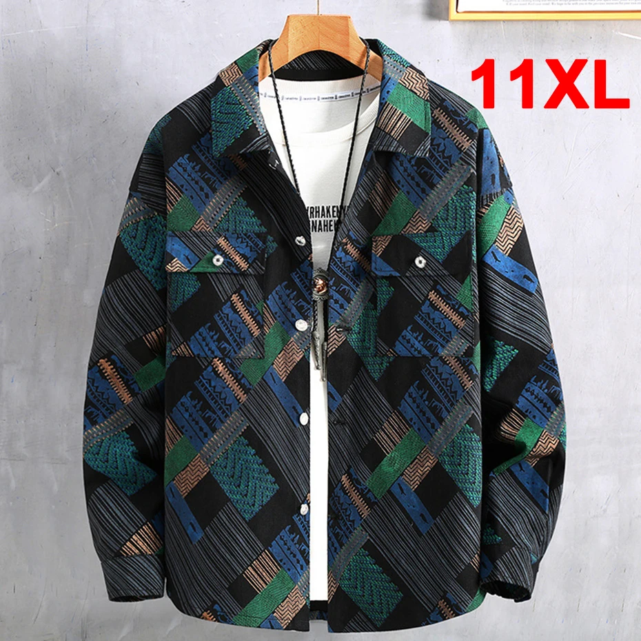 Hip Hop Streetwear Denim Jackets Men Plus Size 11XL 10XL Denim Coats Plaid Graffiti Spring Autumn Jacket Big Size 10XL