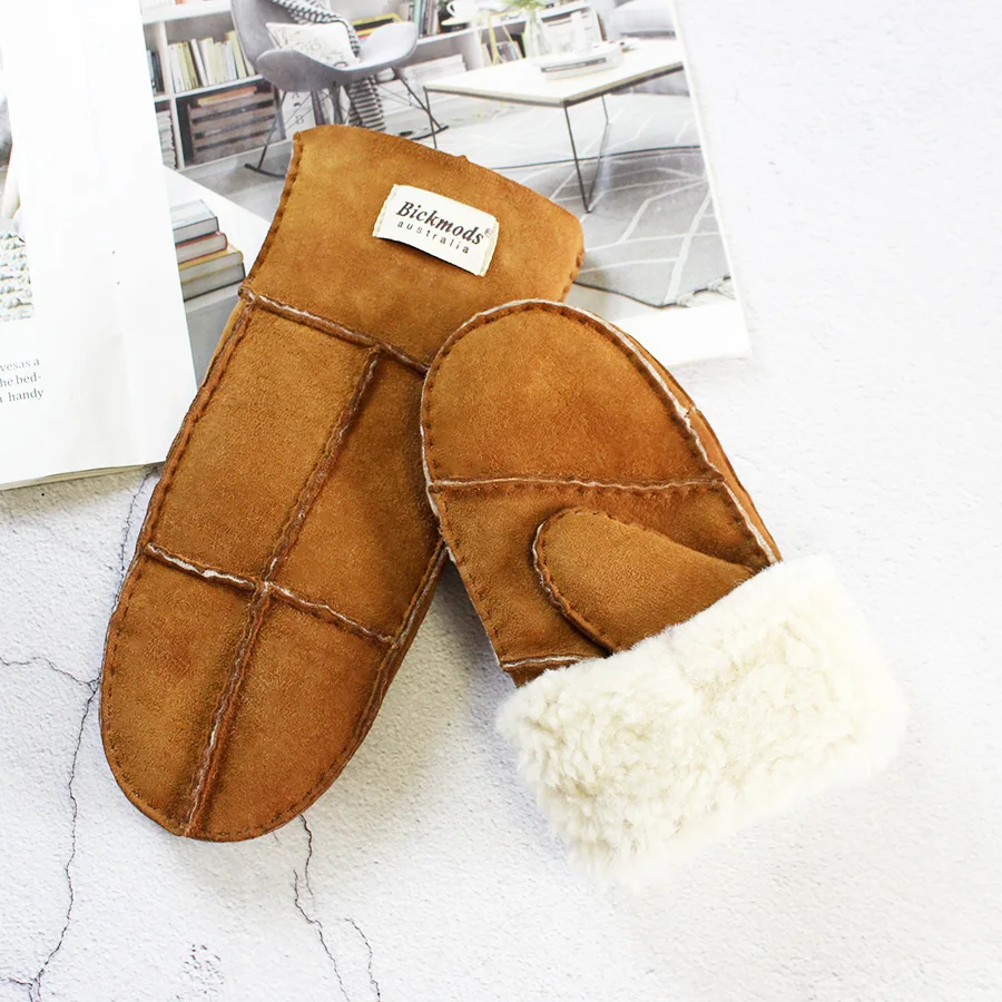 Sheepskin Fur Mittens Women's Ordinary Thick Winter Warm Hand-Stitched Boy Outdoor Windproof Cold Fingerless Gloves