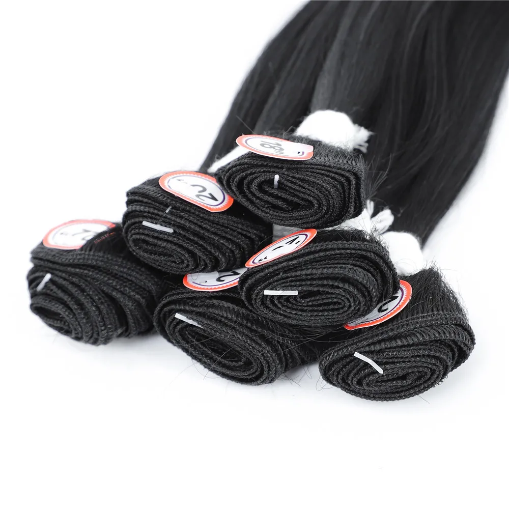 Synthetic Hair Weaving Bundles with Closure Long Straight Black Weave Hair Extensions 6 Bundles with Closure for Women X-TRESS