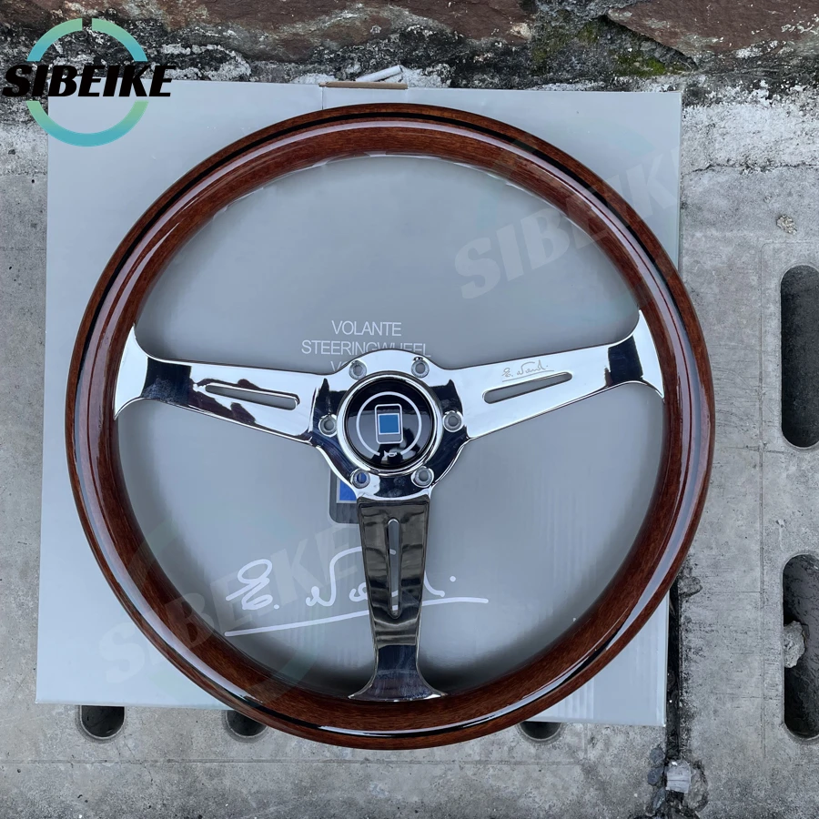 JDM Classic Universal 14inch 358mm Wood Style Steering Wheel Chrome Spoke Retro Car ND Sports Steering Wheel