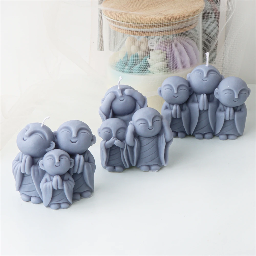 Description Picture 2 of item3D Little Monks Candle Silicone Mold Cute Monk Buddha Aromatherapy Plaster Candle Soap Making Mould DIY Ornaments Decoration