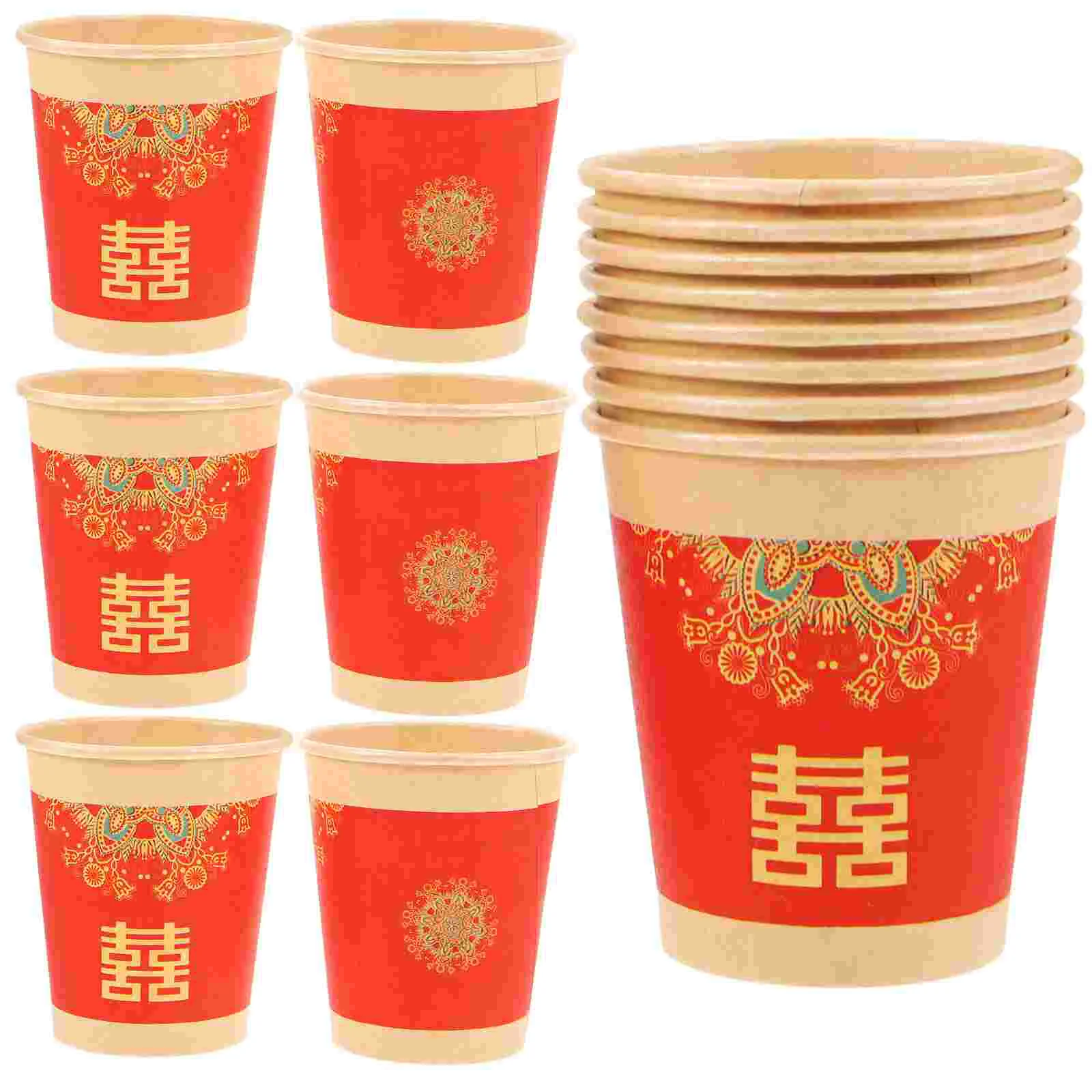 Red Xi Paper Cups Wedding Disposable Cups Banquet Serving Party Food Grade Beverage Kitchen Dining Bar 50pcs disposable paper cups