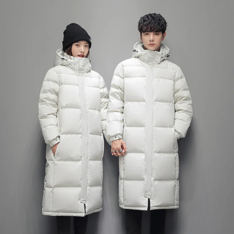 Men Women Winter Long Down Coat New White Duck DownThick(Winter) Keep Warm Fashion Hooded Korean Casual Lovers Coat Down Jacket