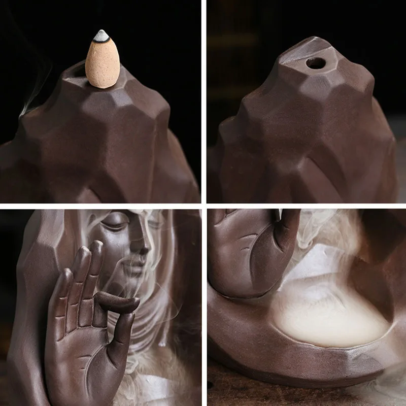 Buddha Purple Clay Handicrafts Fingered Citron Waterfall Backflow Incense Burner Home Decor Incense Stick Holder Ceramic Censer