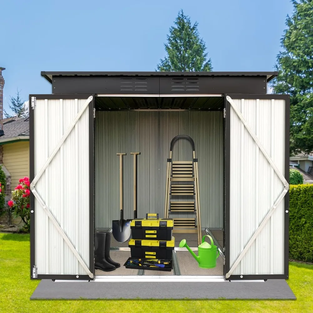 

6X4 FT Outdoor Storage Shed with Floor Flat Top, Large Garden Shed for Lawn Mower, Garbage Can, Motorcycle, Metal Tool Sheds