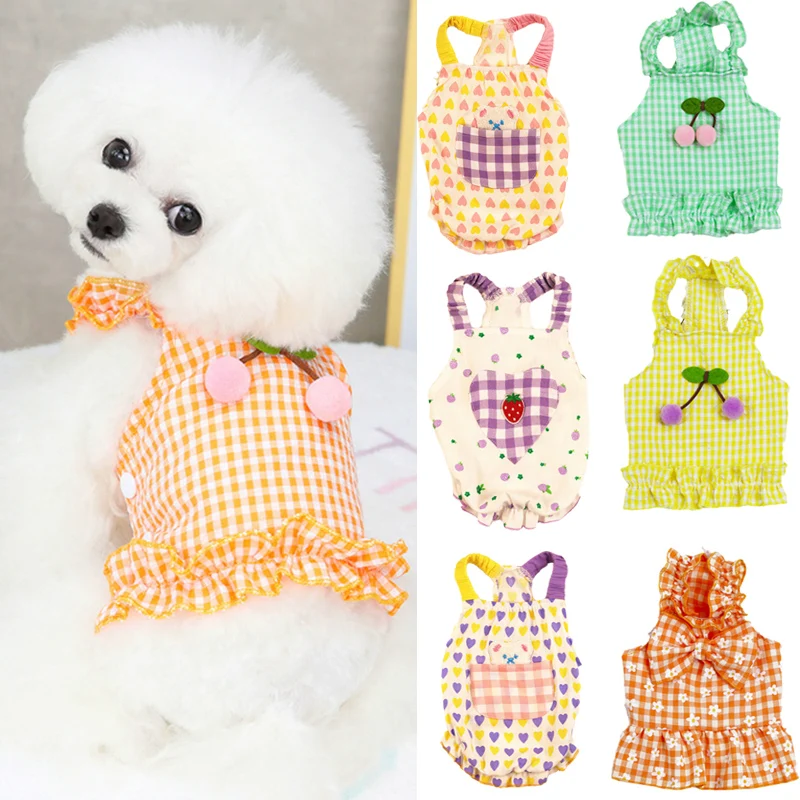Summer Plaid Pet Dog Princess Dress for Small Dogs mascotas Clothing Cute Puppy Cat Suspender Skirt Chihuahua Pomeranian Clothes