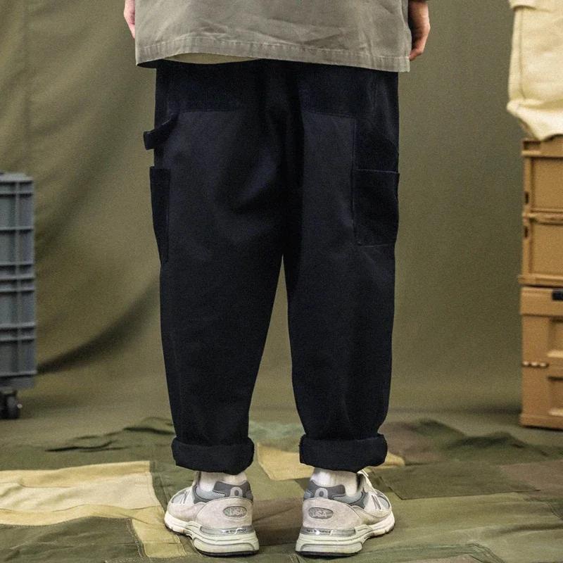 TDFR Patchwork Cargo Pants Men Corduroy Contrast Stitch Trousers Mens Streetwear Loose Casual Pants