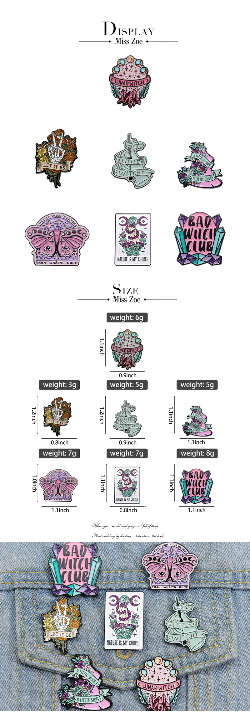 Schlechte Hexe Club Emaille Pin benutzer definierte Mondphase Schmetterling Skelett Hut Brosche Revers Abzeichen Punk Gothic Schmuck Geschenk für Kinder Freunde – Detail 1