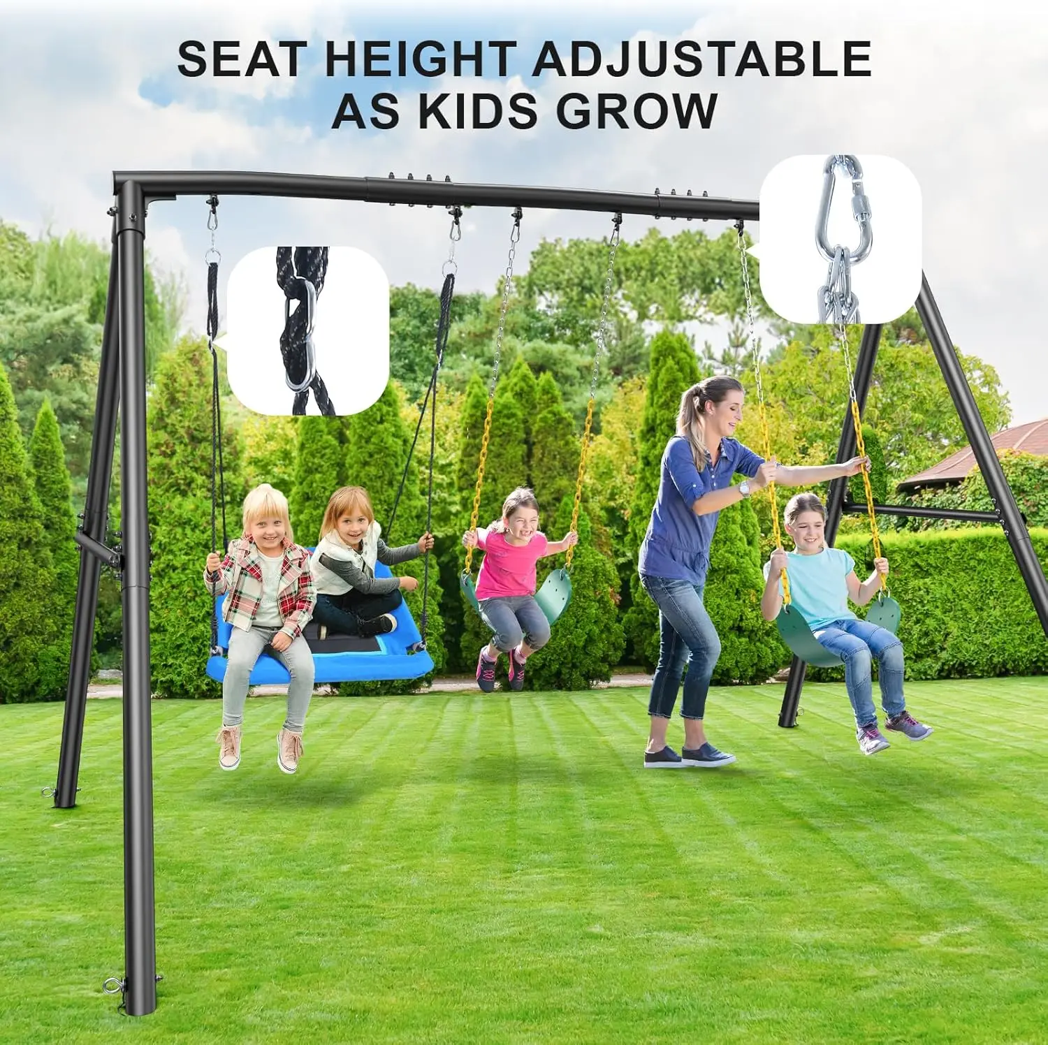 600lbs Heavy Duty Swing Set with 1 Platform Swing, 2 Belt Swings,A Frame Metal Swing Set for Outdoor Backyard 5