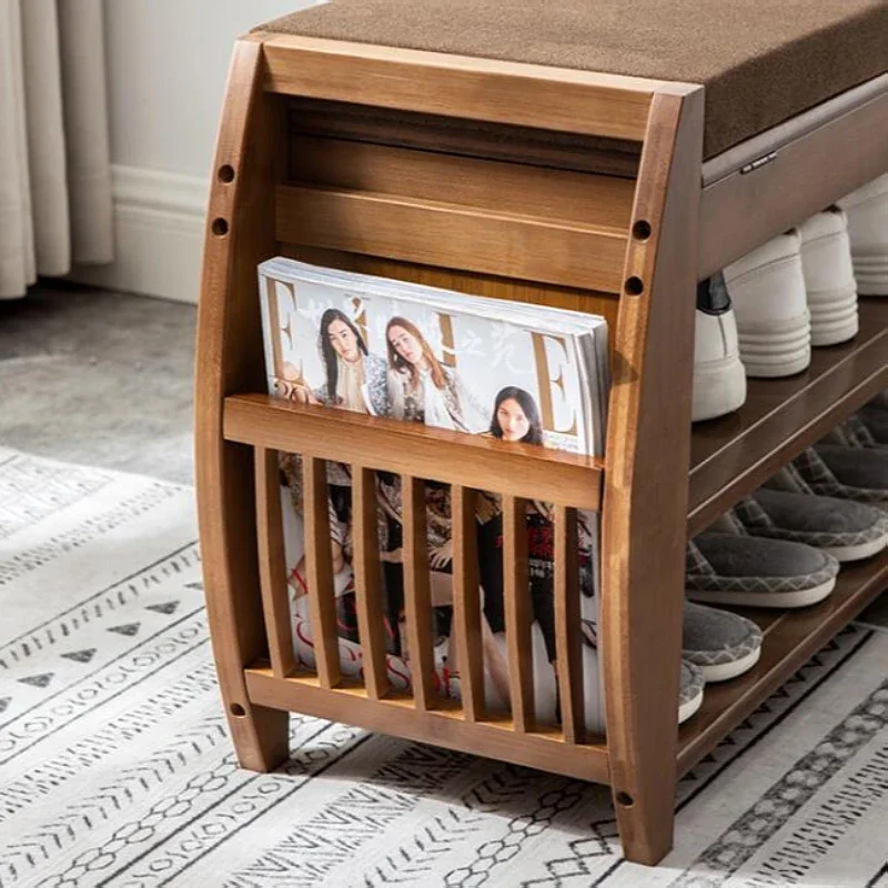 Bamboo Shoe Bench Rack W Removable Cushion Hidden Storage Compartment Side Drawer Entryway Shoe Storage Organizer GFR