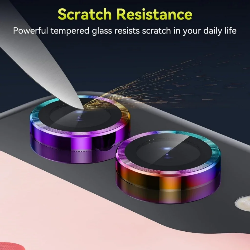 Premium Metal Camera Lens Protector with 9H Tempered Glass - Anti-Scratch Shield