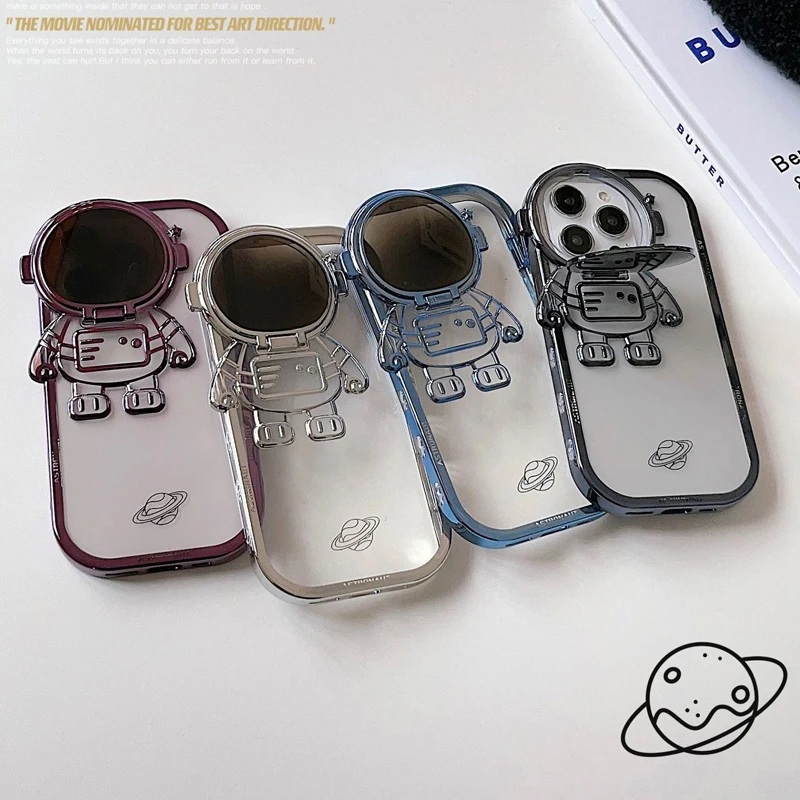 BITOBE Astronaut iPhone 14 Pro Max Case,Plating Astronaut Lens Stand Case  Design,Camera Protection Shockproof Soft TPU Back Cover,Cute Clear Phone