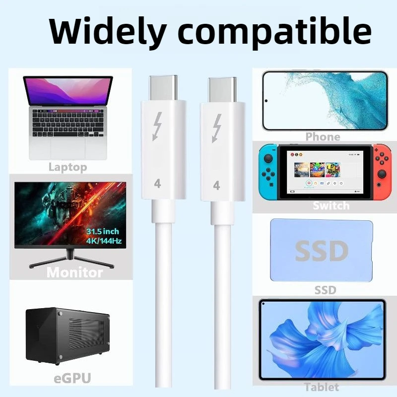 화이트 PD240W 8K 60Hz USB-C to USB-C 고속 충전 케이블 USB4 데이터 케이블 40Gbps 썬더볼트 4, 3 USB 3.2 3.1 호환