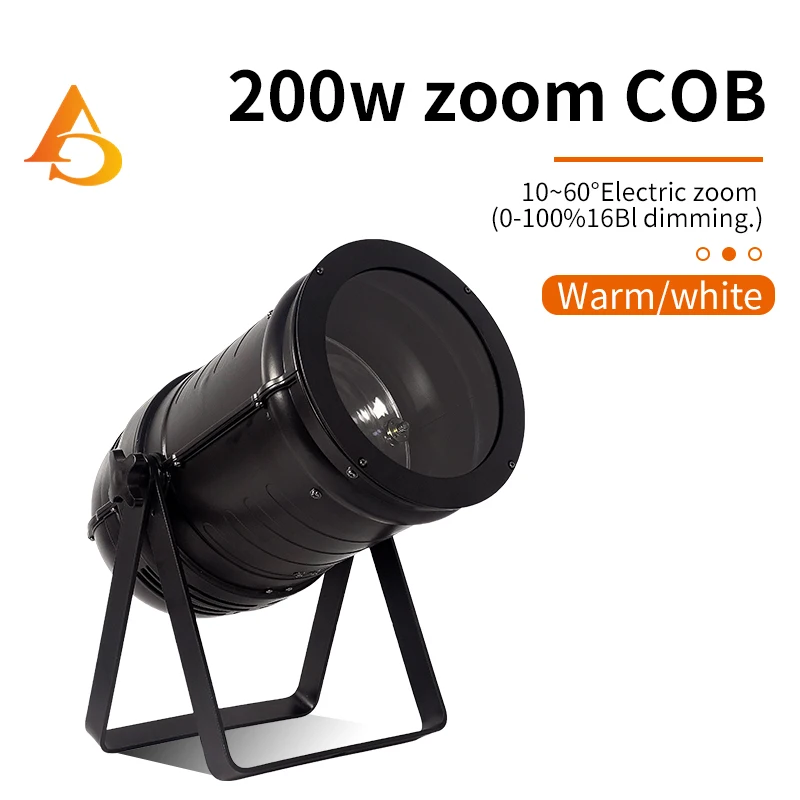 200W ZoomCOB LED Light New Can Light Linear 5 to 60 Degrees 3200K Warm White Theater Conference Room Flood Light DMX LED Par
