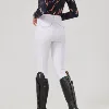 Woven fabric half silicone equestrian pants, women's riding pants, white silicone pants, woven elastic small wear resistance. 2