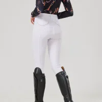 Woven fabric half silicone equestrian pants, women's riding pants, white silicone pants, woven elastic small wear resistance. 2