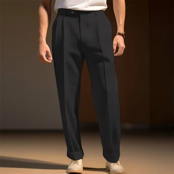 Men s  Fit Dress Pants Solid Color Flat Front Trousers Classic Business Casual Suit Pants Modern Formal Wear Hemmed Bottoms 5