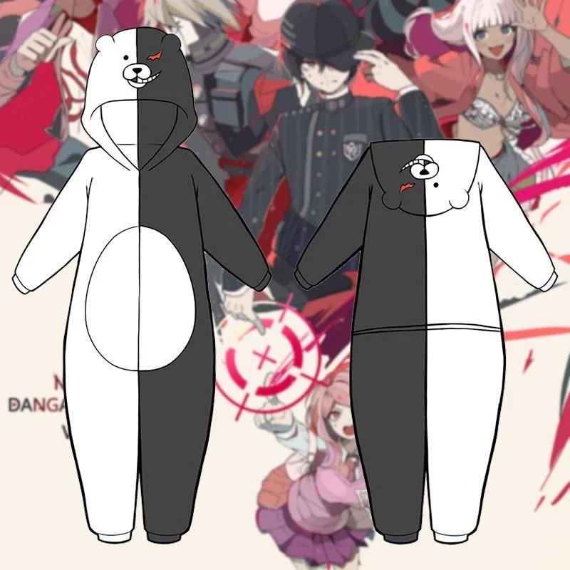 Game Trigger Happy Havo Kigurumi Anime Monokuma Pajamas Winter Flannel Adult Cartoon Cosplay Costume