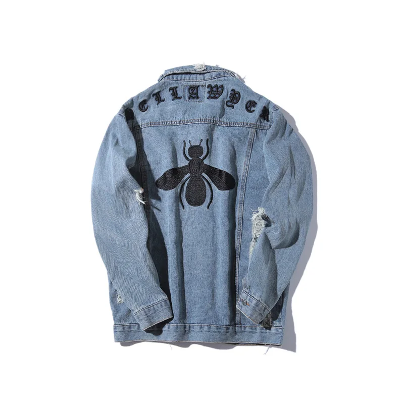 

Autumn New Japan Style Hip hop Denim Jacket Men Bee embroidery Casual Loose Coats