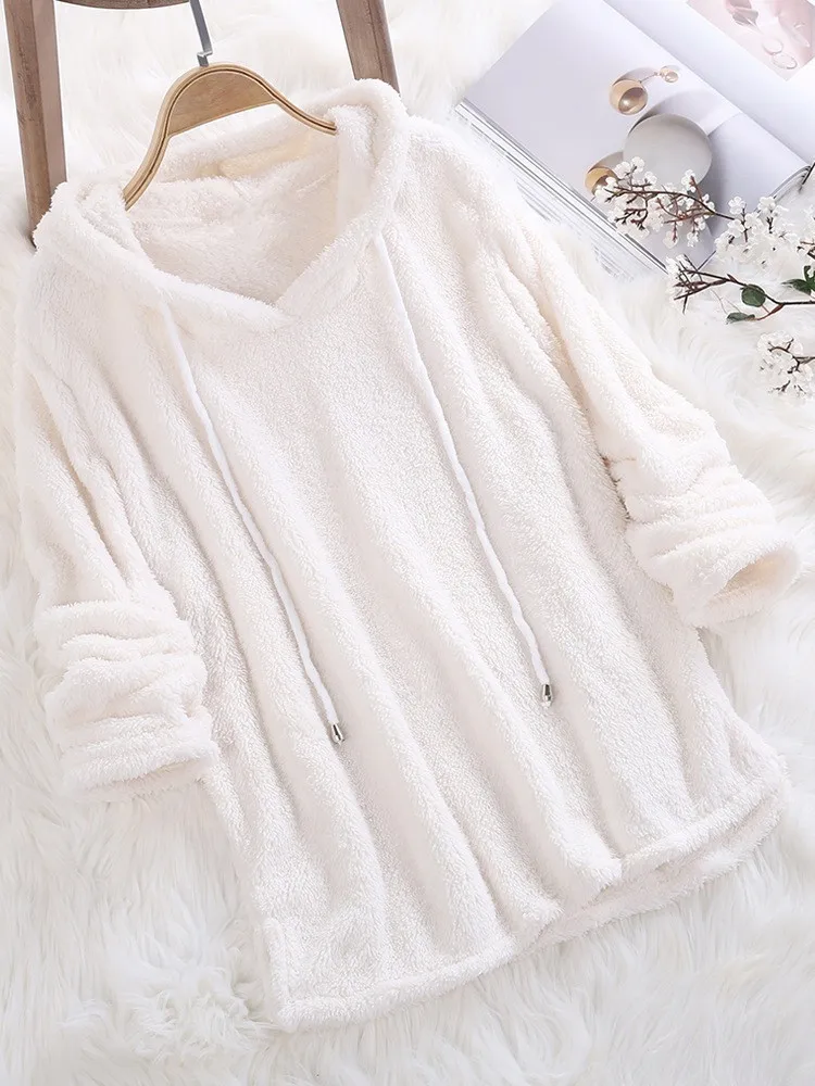 Women's Sweatshirt Pajamas Long-sleeved Hooded Plush Double-sided Fleece