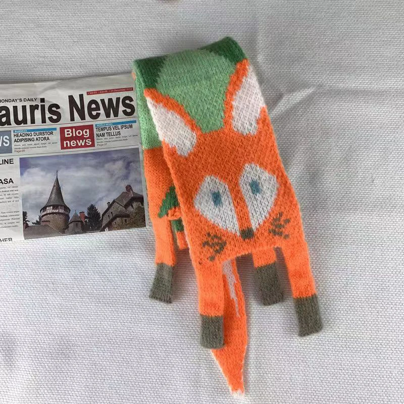 Autumn Winter Little Fox Scarf Children's Cartoon Fox Knitted Scarf for Women Baby Boys Girls Warm Shawl Knitting Animal scarf accessories knitting scarf