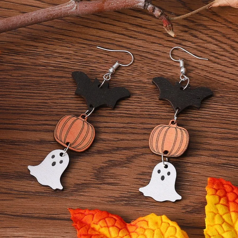 Women's Halloween Spooky Pumpkin Bat Earrings