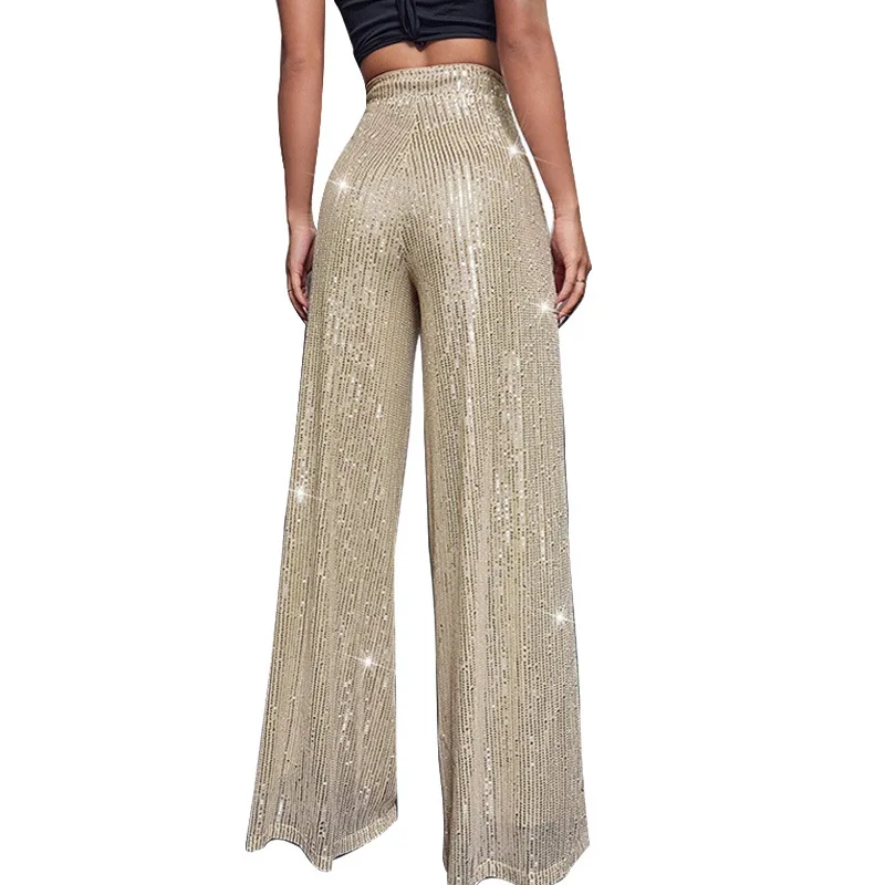 15 Colors Fashion Sequin Wide Leg Pants Black Red Blue Korean Style Women Trousers High Waist Loose Mopping Long Pants S-3XL 2