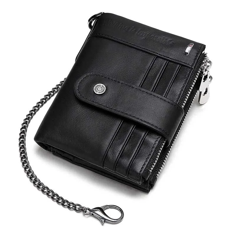 

HUMERPAUL Men's Wallet RFID Ultra-Thin Leather Bi-Fold Buckle Retro Short Coin Purse Multi-Function Card Bag Chain Bag