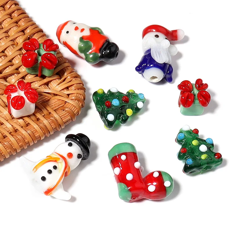 2 teile/los Weihnachten Serie Lampwork Perle für DIY handgemachte Armband Schmuck Weihnachts geschenk liefert verschiedene süße lose Glasperlen – Detail 4