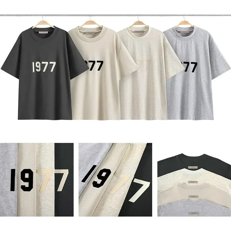 

ESSENTIALS Season 8 Double Track High Street Loose 1977 Printed Short Sleeve Brand Designer Round Neck Loose T-shirt Men's Top
