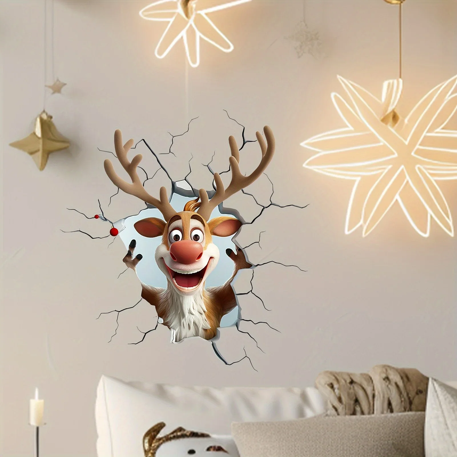 3D Reindeer Wall Decal - Removable Vinyl Christmas Decor