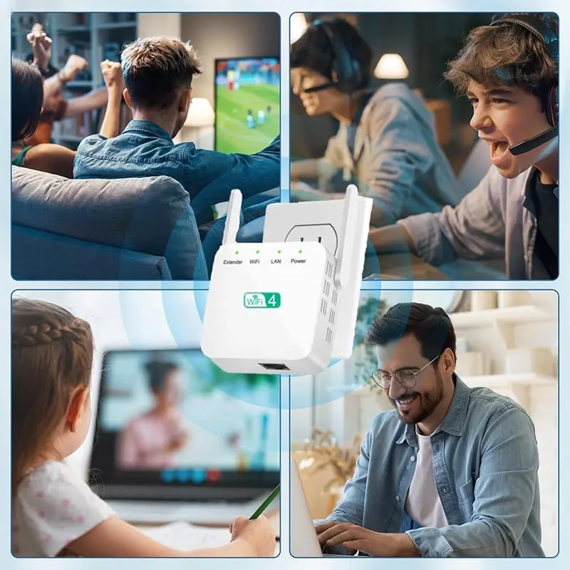 이더넷 포트가 있는 인터넷 부스터, 빠른 설정 홈 무선 신호 증폭기 WiFi 확장기/리피터, 4500 평방피트(약 418m²) 면적, 60개 기기 지원