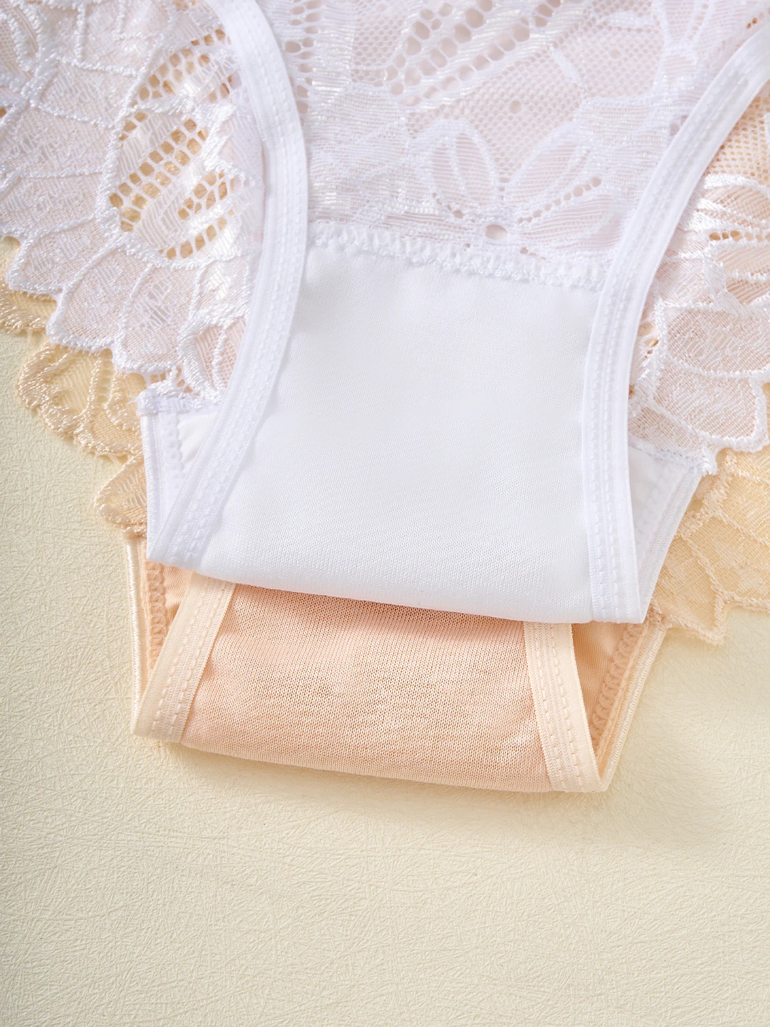 Women Satin Panties - Elegant Mid-Rise Lace Underwear Briefs with Floral Design