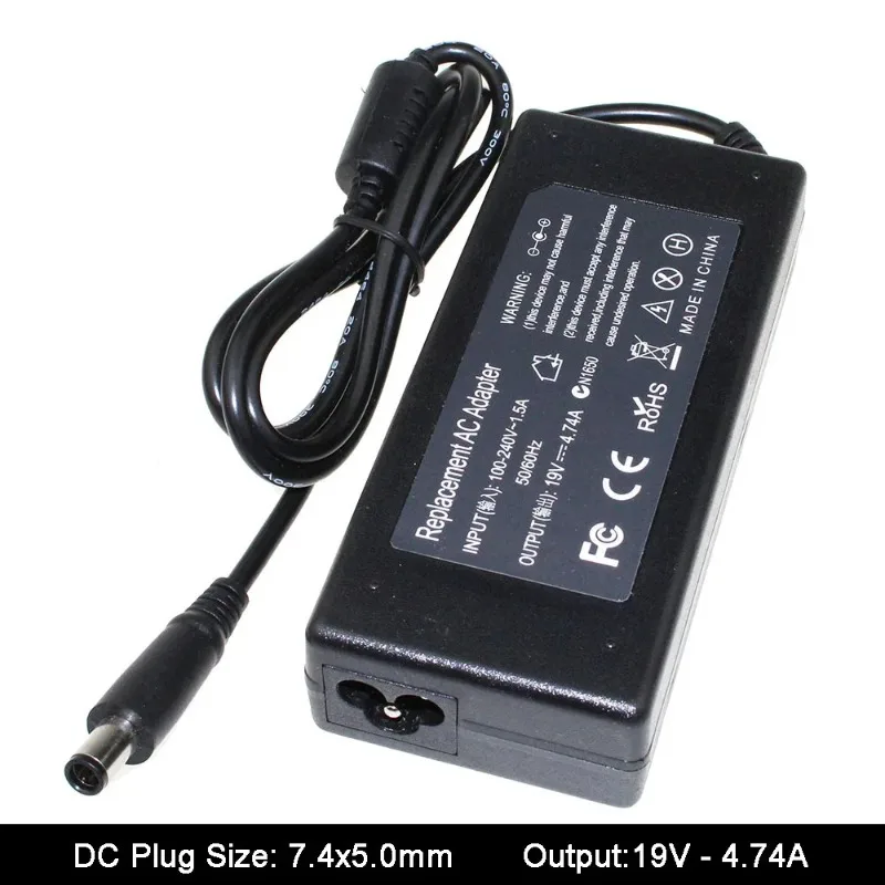 Laptop Charger Power Adapter 19V 4.74A 7.4x5.0mm Notebook Adapter Power Supply for HP 63955-001 609940-001 PPP012H-S Pavilion Dv4 Dv5 G4 G6 G7 AC Charger