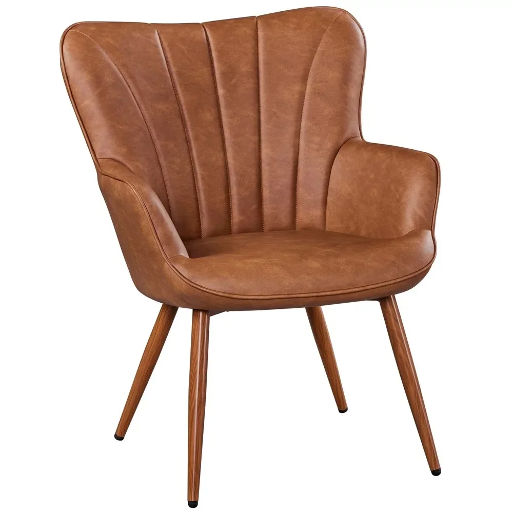 

Modern Upholstered Faux Leather Accent Chair Lounge Chairs Retro Brown Living Room Chairs Furniture Individual Armchair Backrest