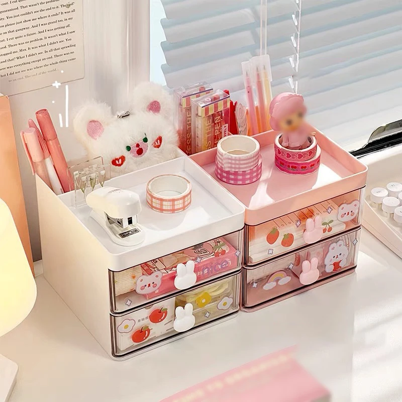 Stationery Organizer 1PC Cartoon Storage Box Large Capacity Pen Holder Multi-functional Makeup Brush Storage Student Office Supplies