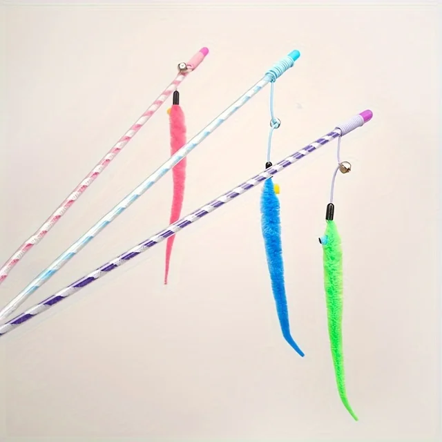 Caterpillar Style Colorful Long Rod Cat Teaser Stick, Cat Entertainment Interactive Toy 4