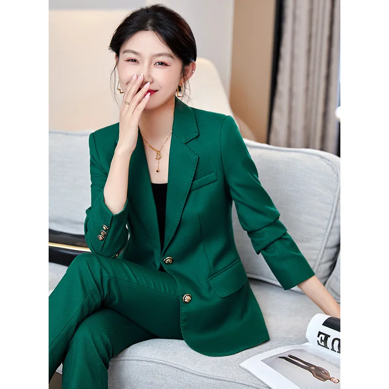 

Autumn and winter New Single Breasted Pocket Blazer Jacket Casual Trousers Two-piece Elegant Women's Trousers Suit Office Suit