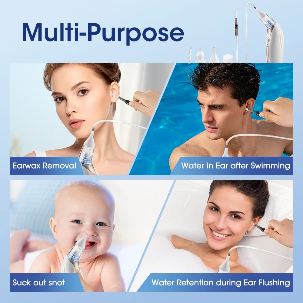 3 Modes Ear Wax Vacuum Removal Set Suction Nasal Aspirator Painless Ear Cleaner for Swimming Flying Ear Infections Ear Care