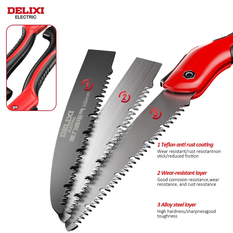 DELIXI ELECTRIC Folding Saw，SK5 steel One-button Folding Design，Sharp Cutting Wood,Camping DIY,Garden Saw,Tree Chopper Knife 3