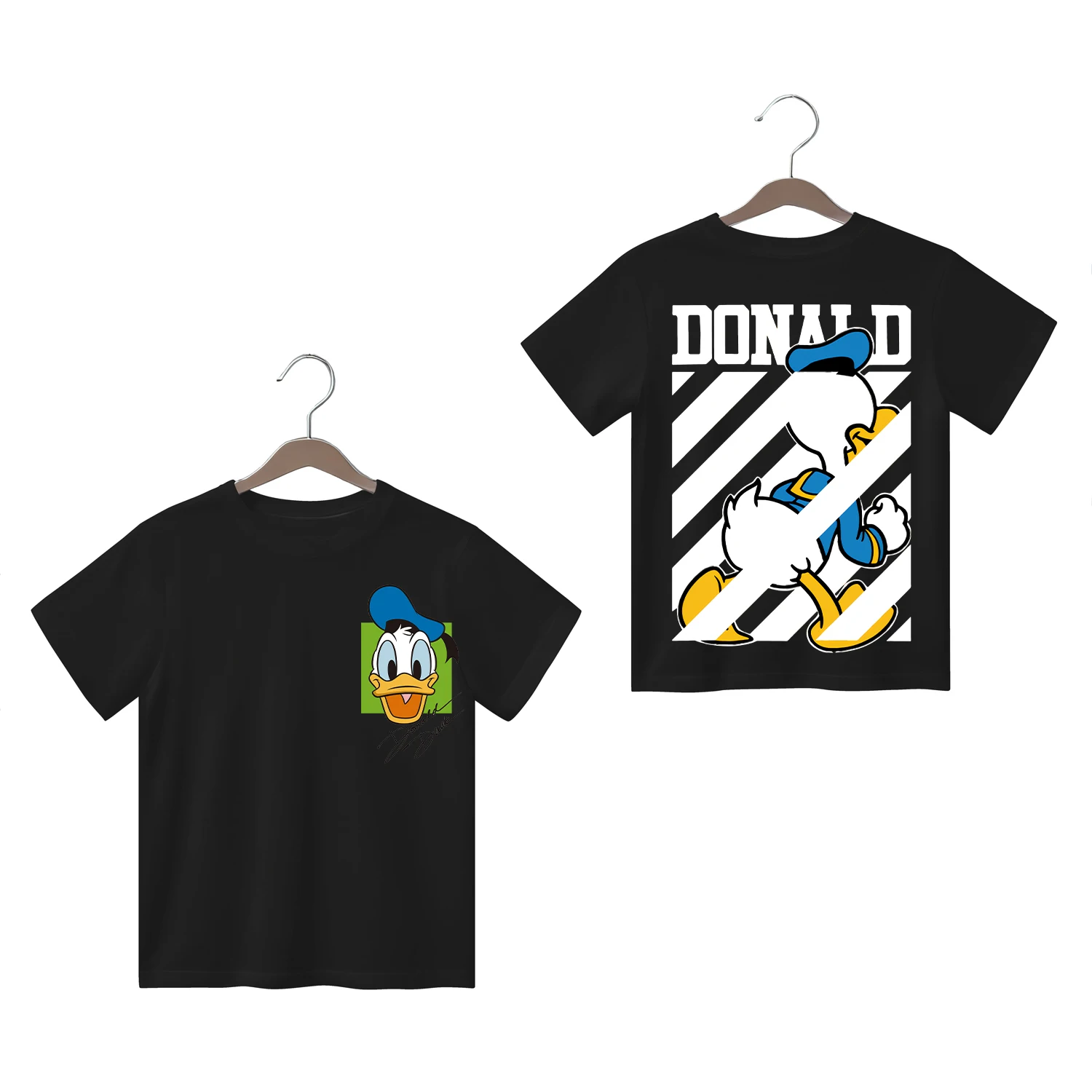 Donald Duck Stitch Double-sided Printing 100% Cotton Tops Children's -shir T Shirt Top Clothes for Children 2024 Kids Clothes 2