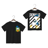 Donald Duck Stitch Double-sided Printing 100% Cotton Tops Children's -shir T Shirt Top Clothes for Children 2024 Kids Clothes 2