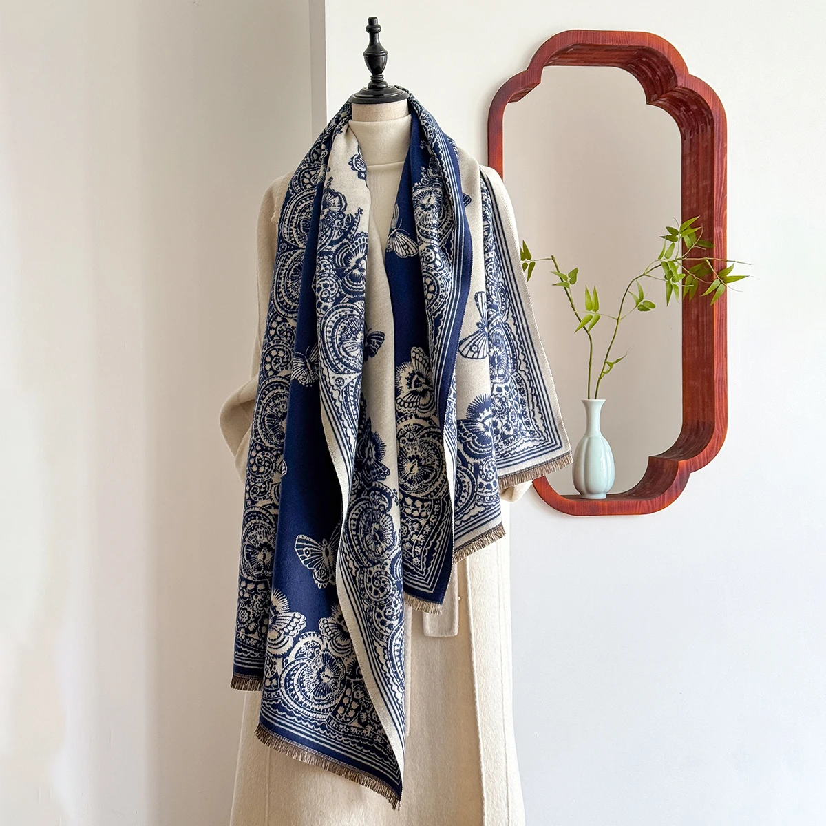 2025 Luxury Brand Winter Cashmere Scarf - Women's Tasseled Watercolor Printed Pashmina Shawl, Foulard Wrap & Poncho