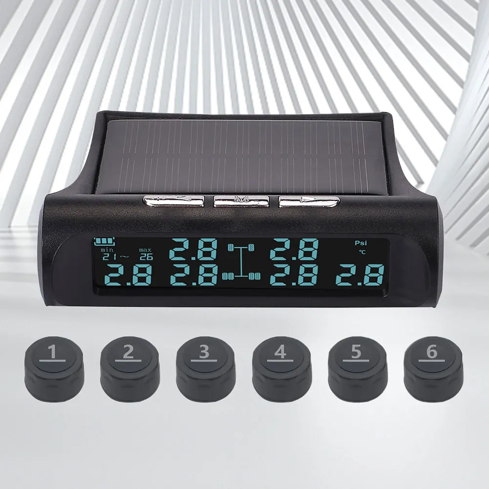 Solar Truck TPMS Tire Pressure Monitor 6 External Sensor LCD Display Car Tire Pressure Monitoring Tyre Temperature Alarm System 3