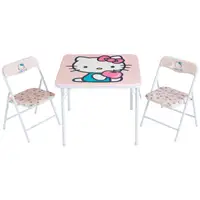 Kids 3-Piece Table Chairs Set Playroom Bedroom Durable PVC Metal Sturdy Construction Adorable Design Imagination Creativity Ages 1